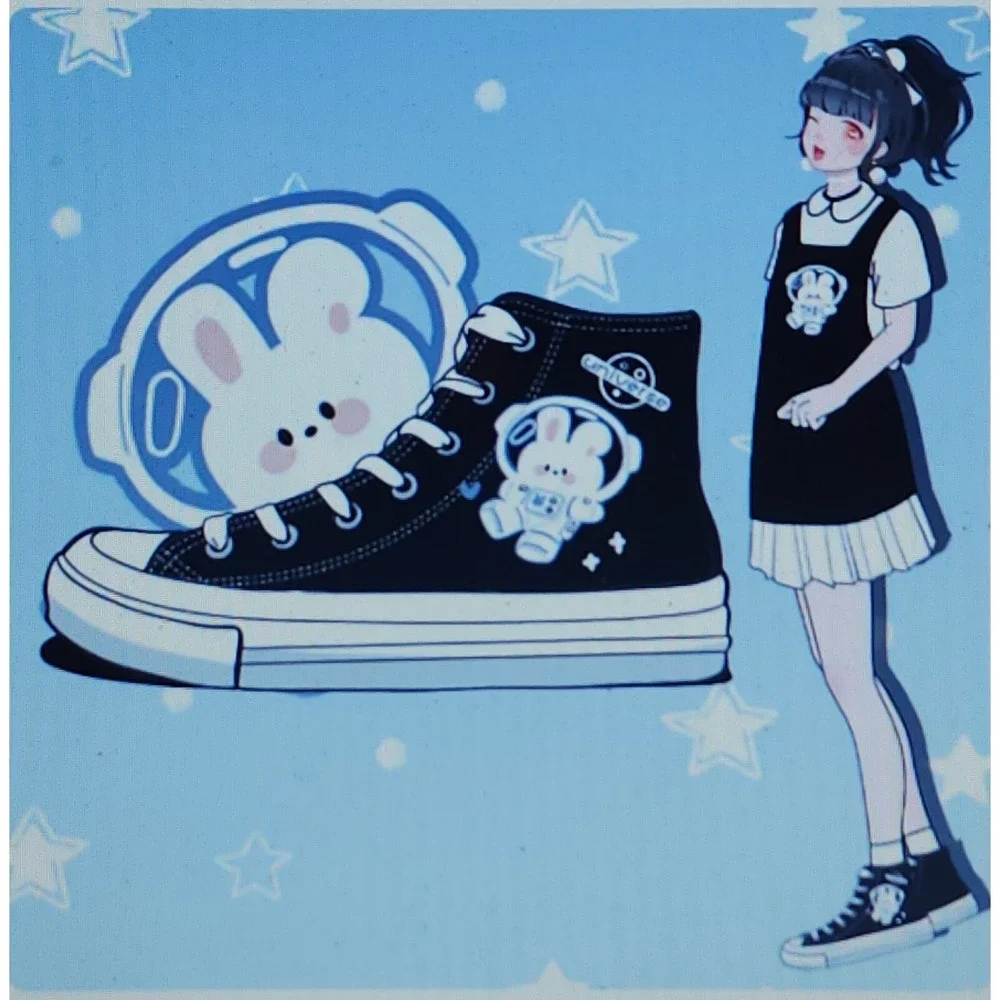 Kawaii Black Space Bunny Universe Sneakers Canvas Hi Top‎ BL-Union Size 9